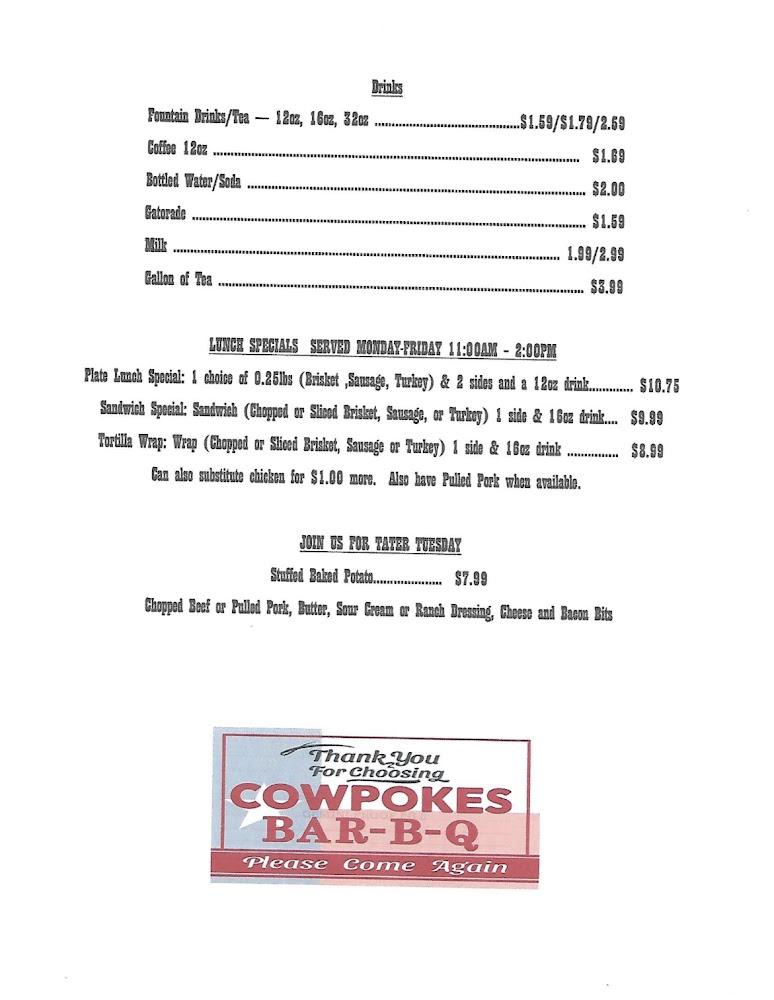 Cowpokes Bar-B-Q Menu image 4